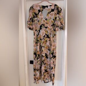 Topshop Black Floral Dress with Pink and Yellow Blooms